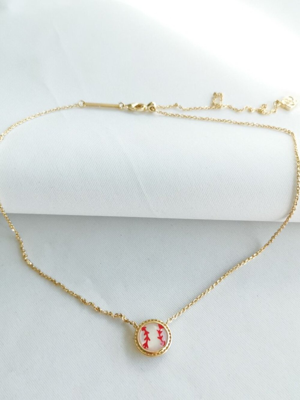 Kendra Scott Baseball Ivory Mother Pearl Gold Necklace | NEW - Picture 3 of 4